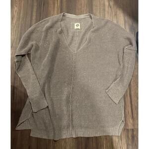 Free People V Neck Tunic Sweater - gray, size Small
